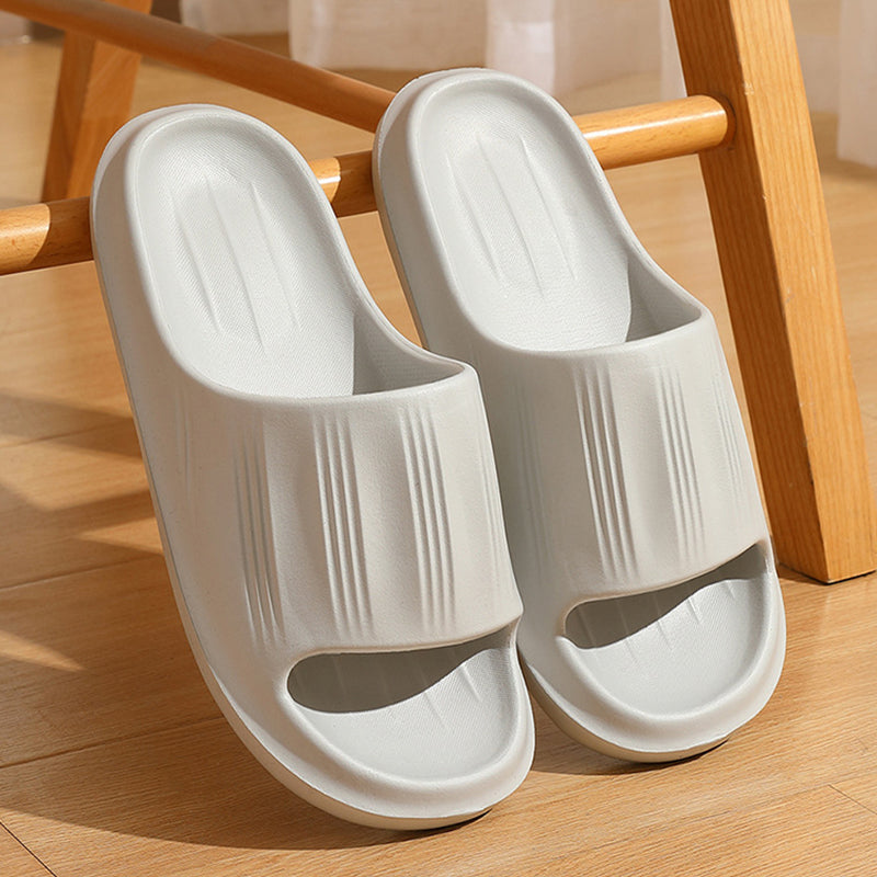 Solid Peep-Toe Slippers Summer Indoor Anti-Slip Floor Bathroom Home Slippers Couples House Shoes