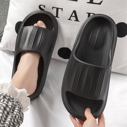 Solid Peep-Toe Slippers Summer Indoor Anti-Slip Floor Bathroom Home Slippers Couples House Shoes