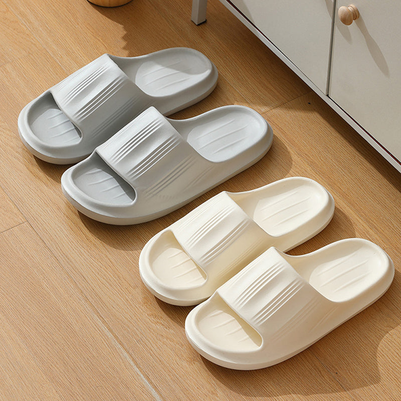 Solid Peep-Toe Slippers Summer Indoor Anti-Slip Floor Bathroom Home Slippers Couples House Shoes